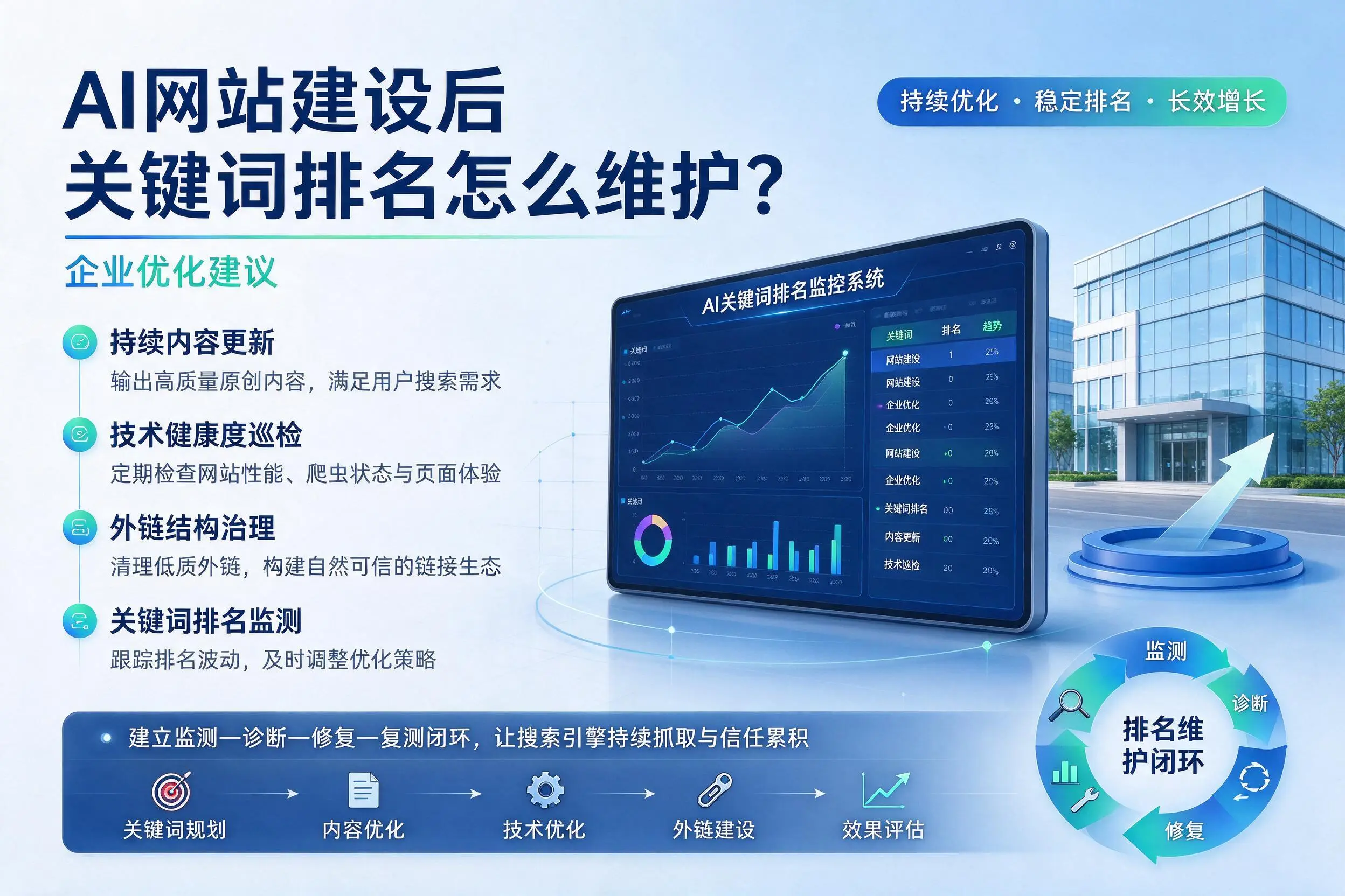 AI网站建设后关键词排名怎么维护?肇庆企业优化建议