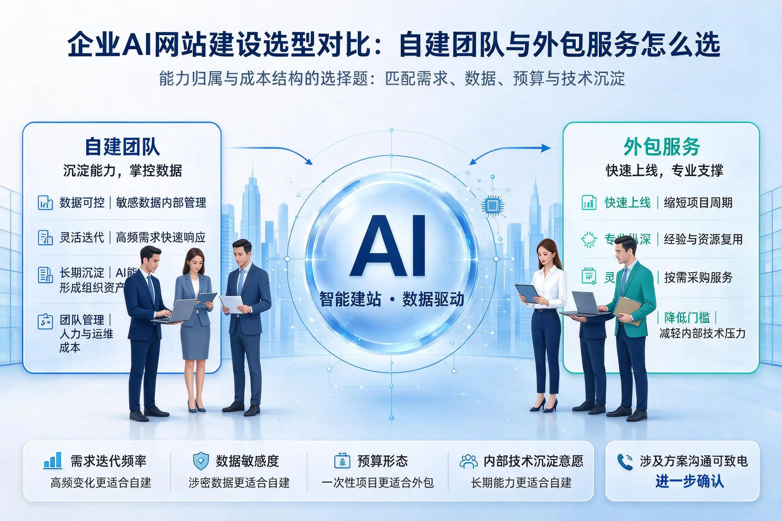 肇庆企业AI网站建设选型对比:自建团队与外包服务怎么选